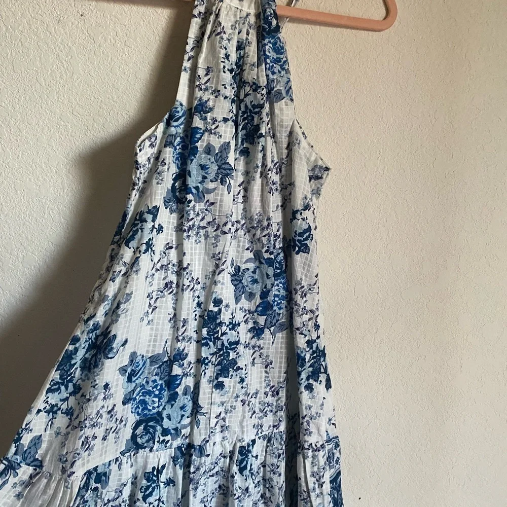 MIRA PIERINA FLORAL SILVER EMBROIDERY TASSEL TIE SHORT BOHO BEACH DRESS SIZE M